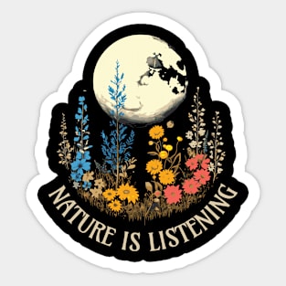 Nature is Listening Wildflowers Full Moon Sticker